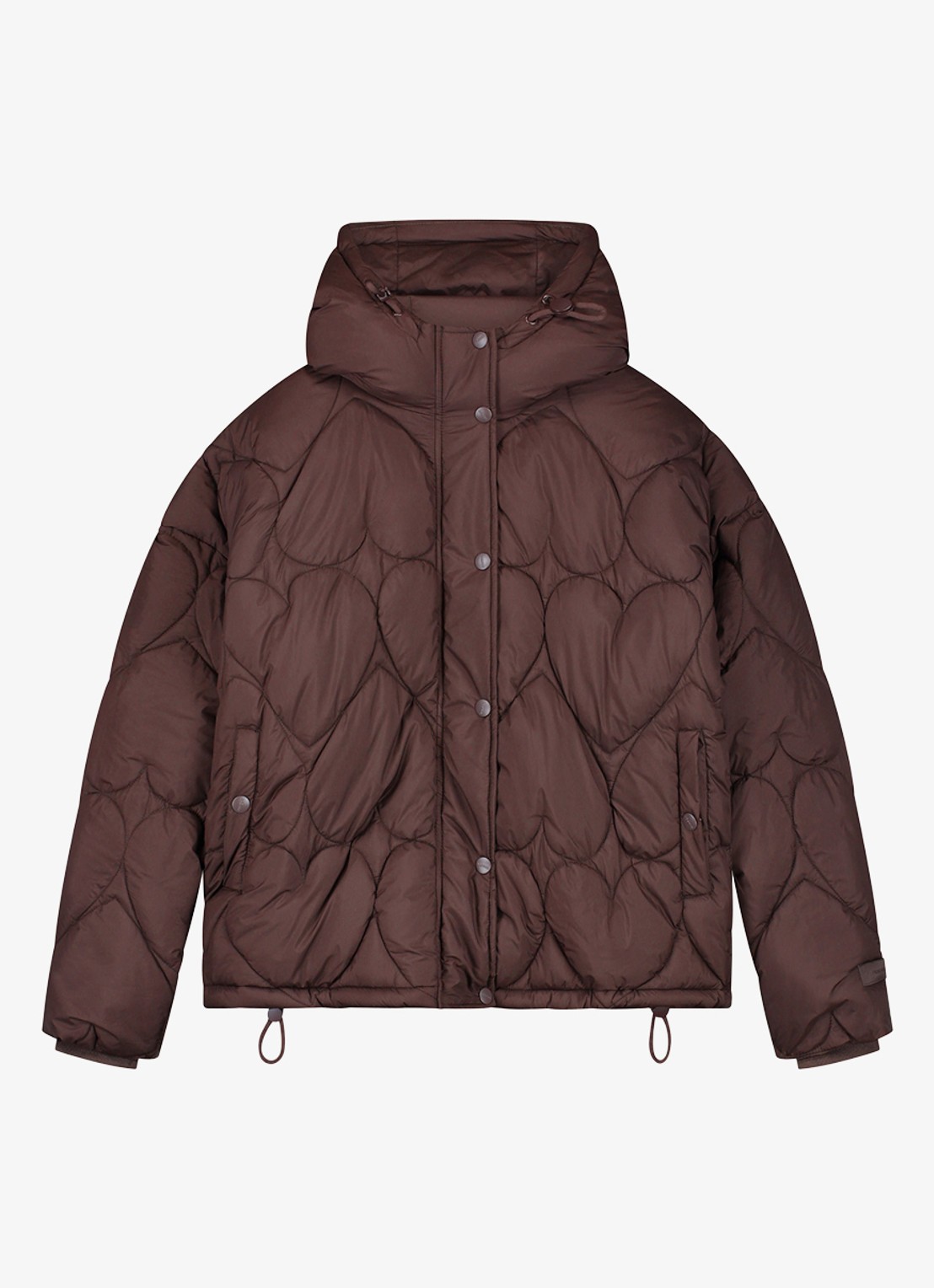 Fabienne Chapot Prisca puffer jack met capuchon en steekzakken - voorkant 4 chocoladebruin