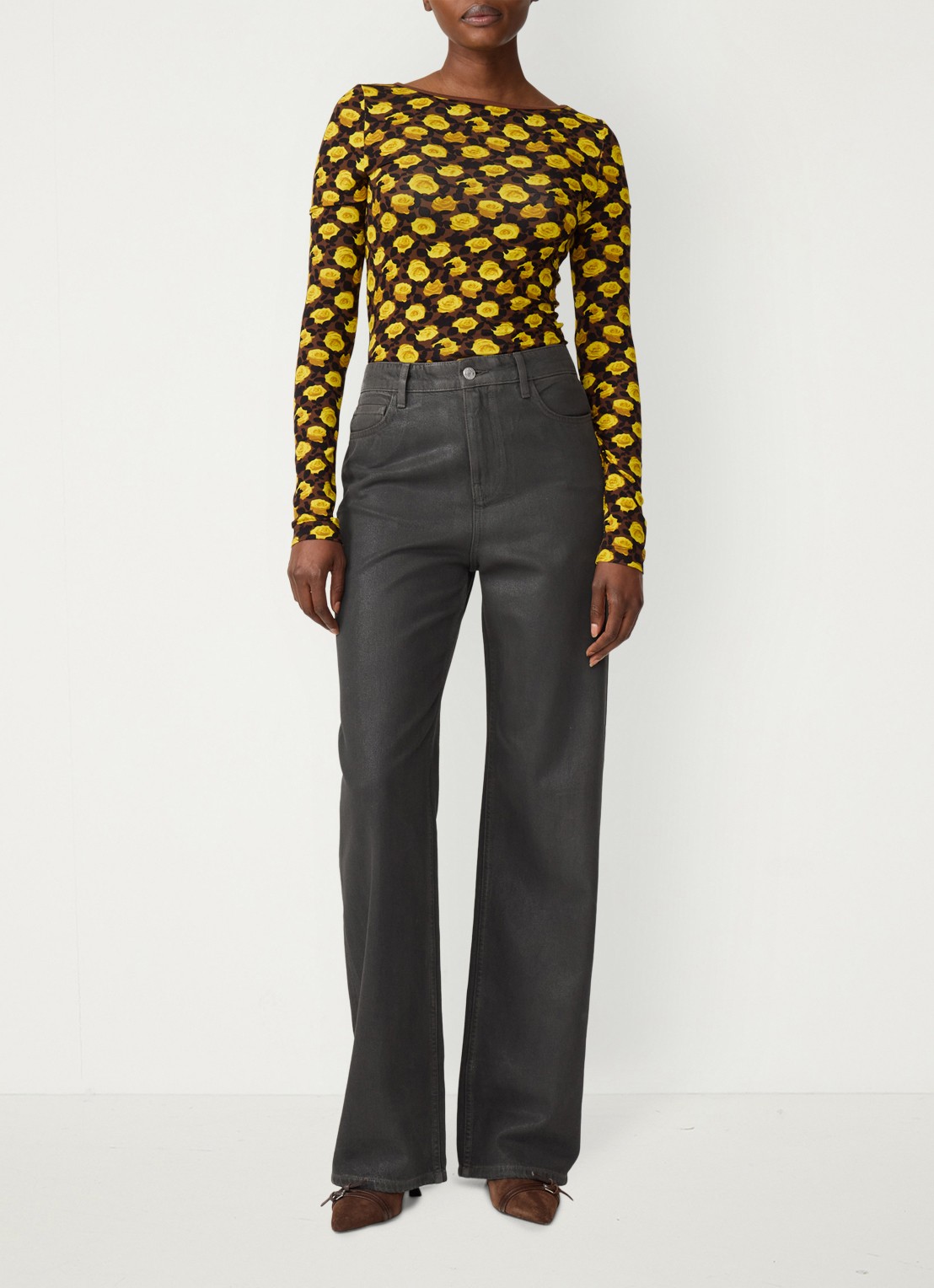 Fabienne Chapot Roe top met bloemenprint - voorkant 2 geel