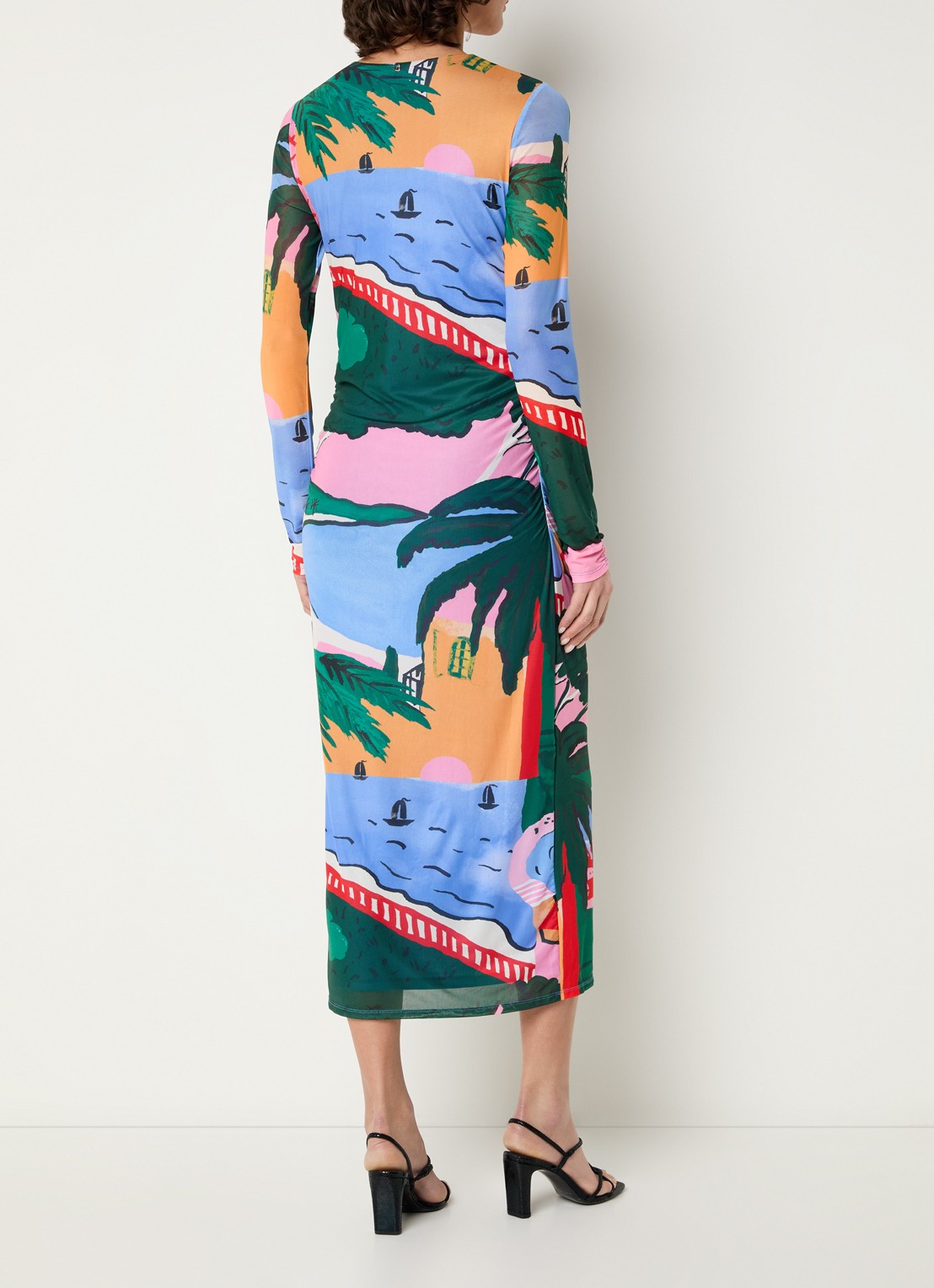 Fabienne Chapot Samara midi jurk van mesh met print - achterkant 3 blauw