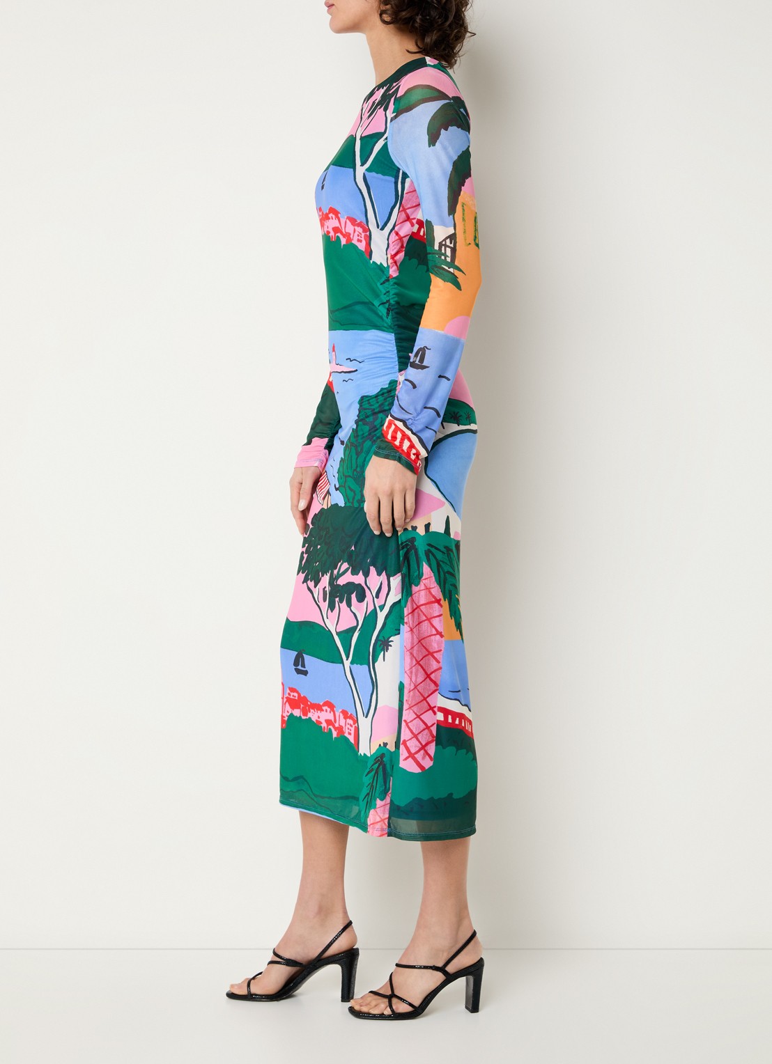 Fabienne Chapot Samara midi jurk van mesh met print - voorkant 2 blauw