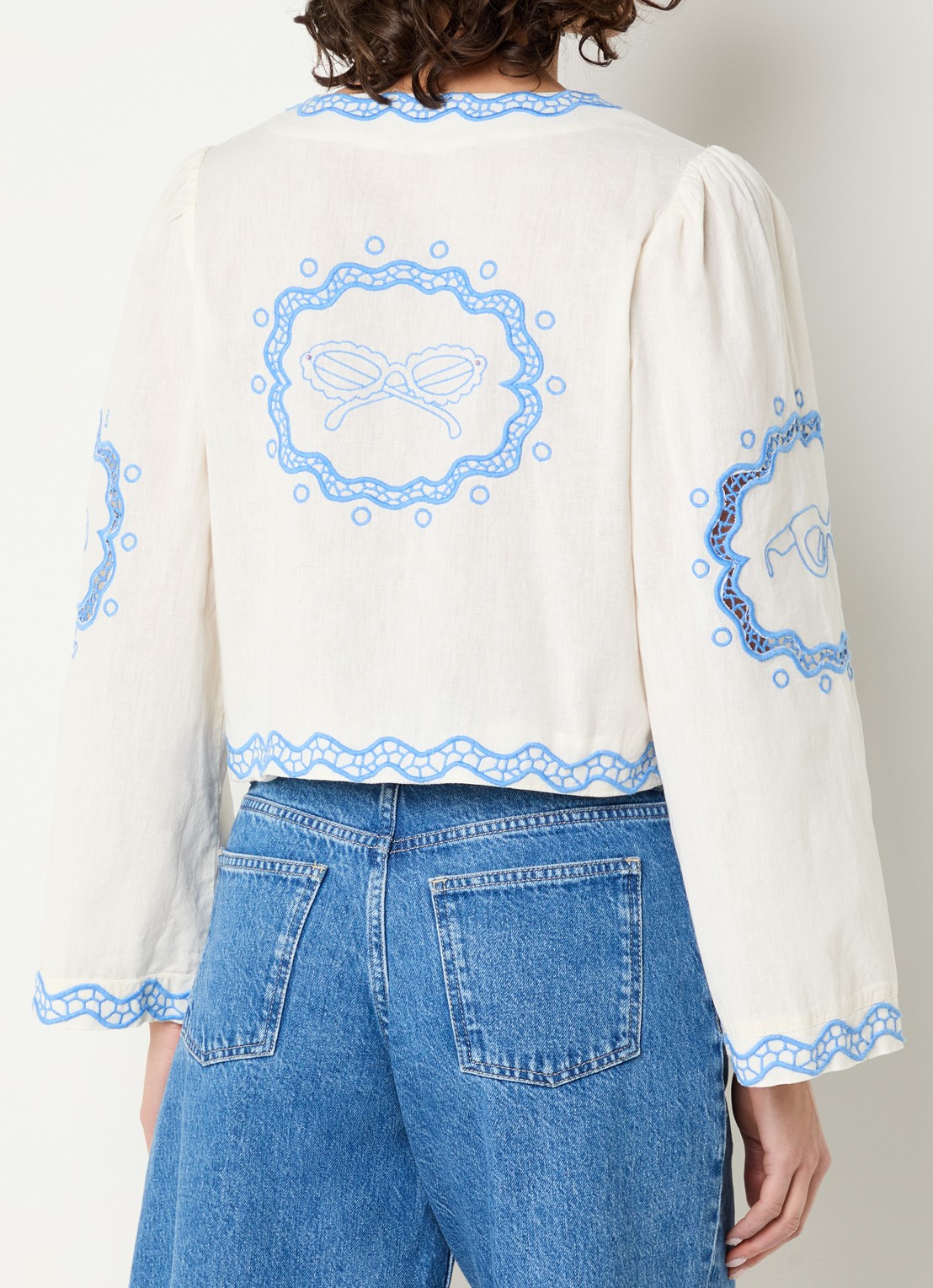 Fabienne Chapot Serviette blouse met broderie en gestrikt detail - achterkant 2 gebroken wit
