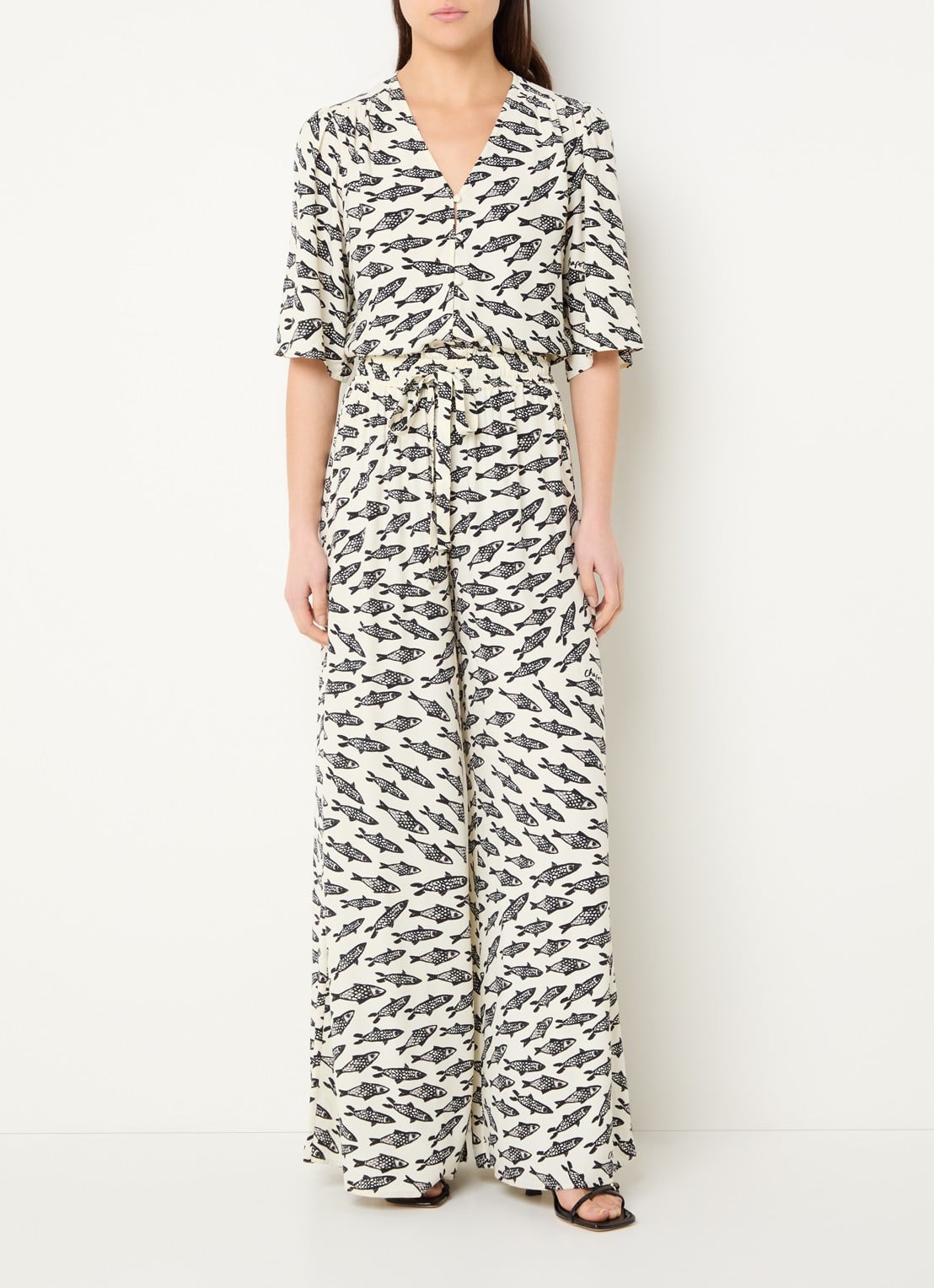 Fabienne Chapot Starlet blouse met print - voorkant 4 gebroken wit