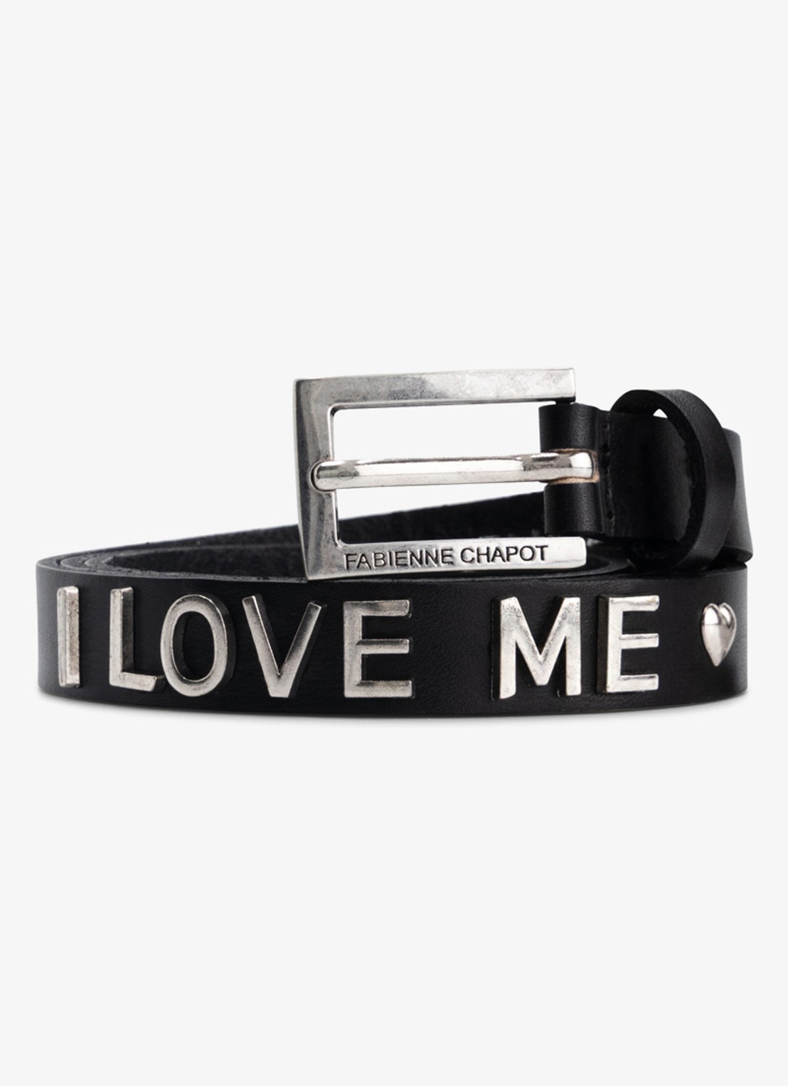 Fabienne Chapot Studded Loveletter riem van leer - voorkant zwart