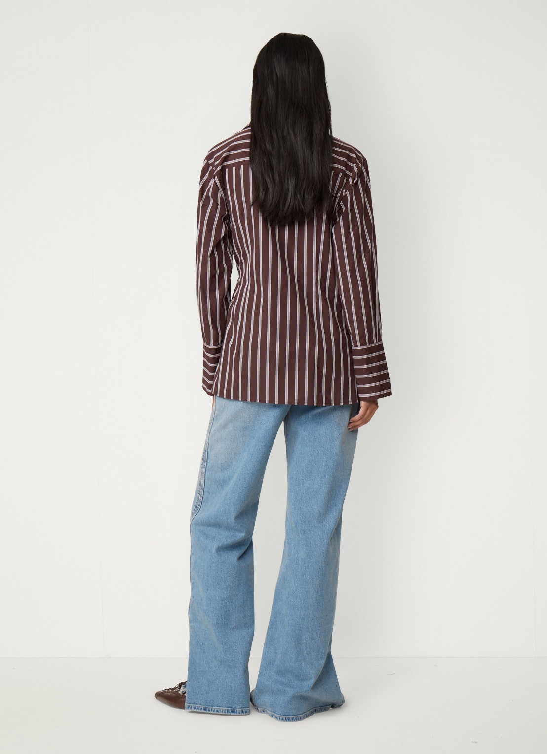 Fabienne Chapot Tamar blouse met streepprint en overslag - achterkant donkerbruin