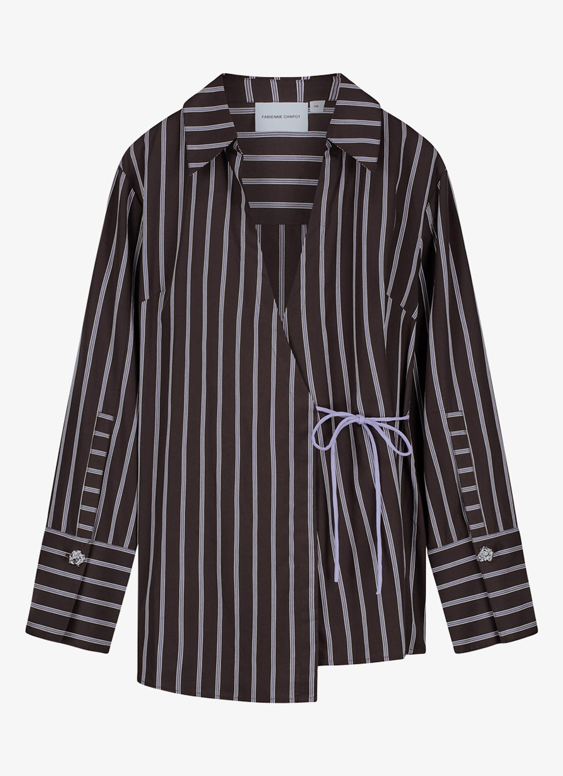 Fabienne Chapot Tamar blouse met streepprint en overslag - voorkant 4 donkerbruin
