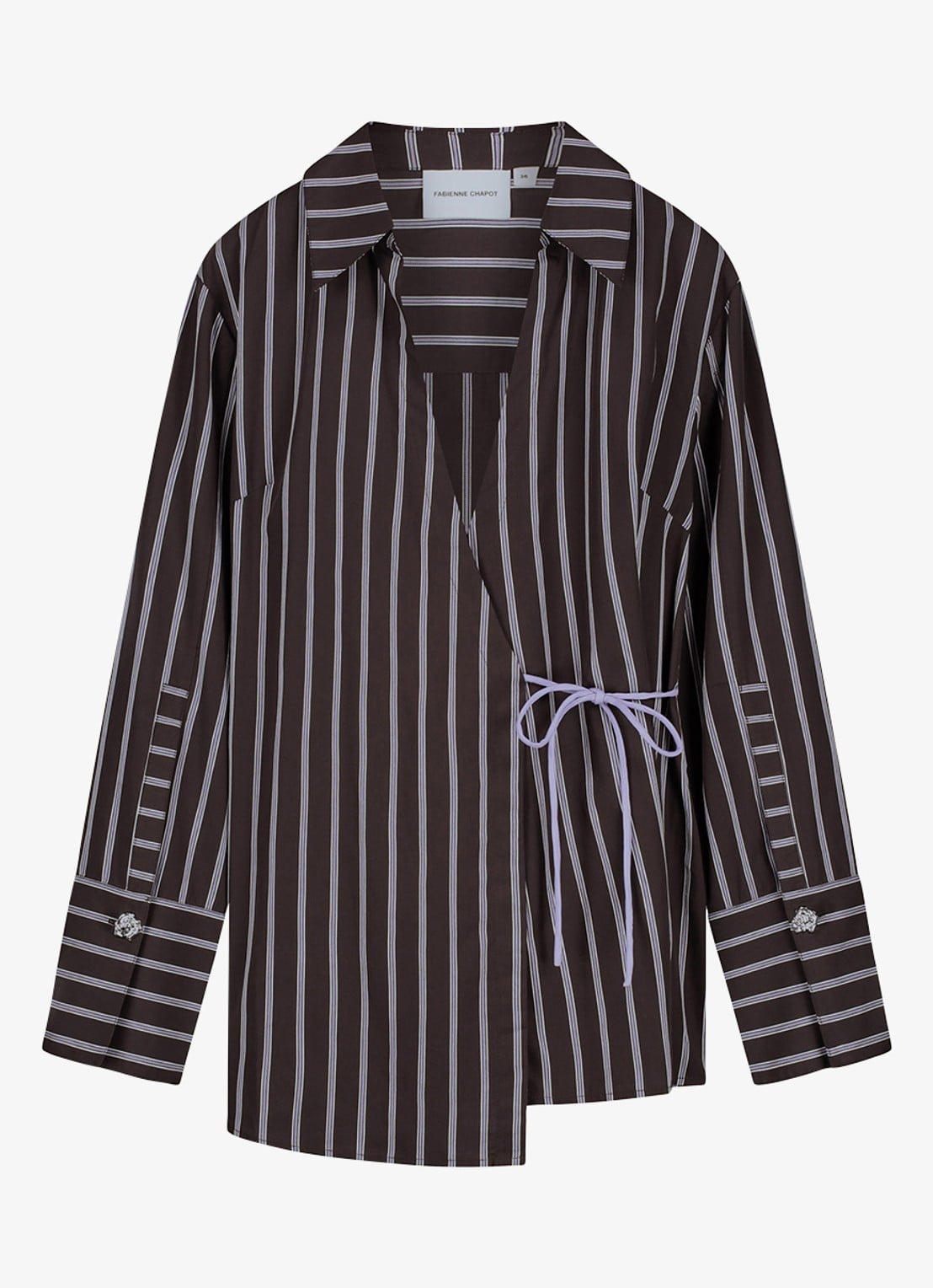 Fabienne Chapot Tamar blouse met streepprint en overslag - voorkant 4 donkerbruin