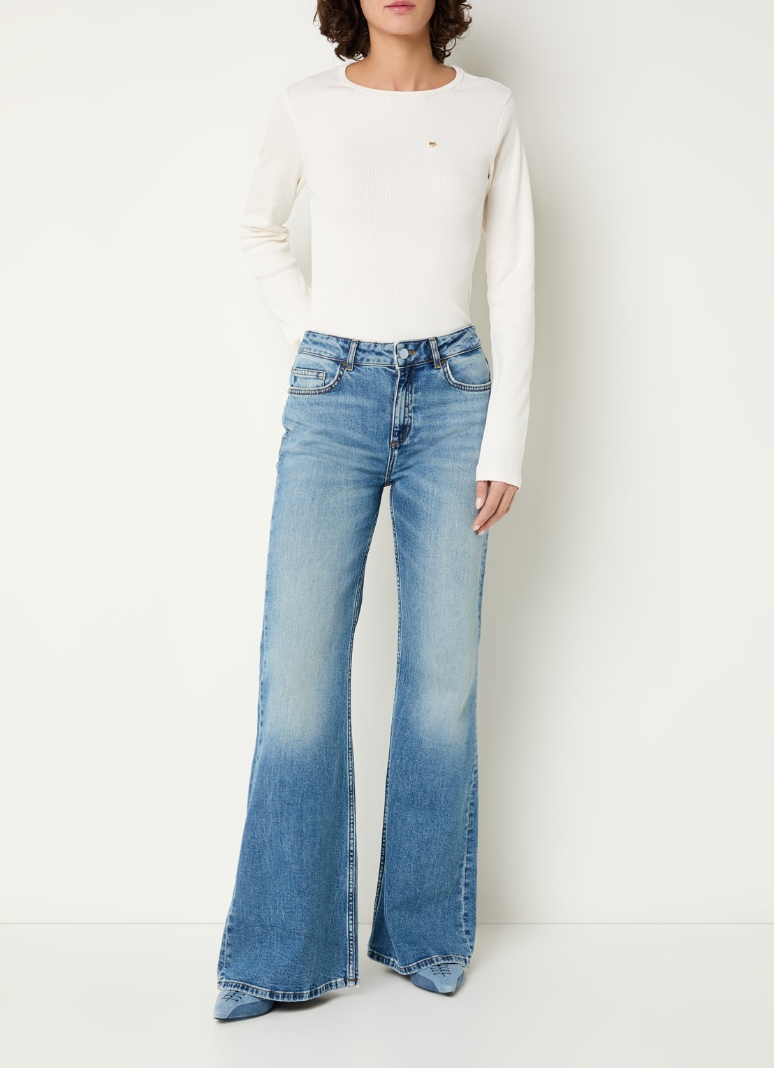 Fabienne Chapot Tanja longsleeve met ribstructuur - voorkant 2 gebroken wit