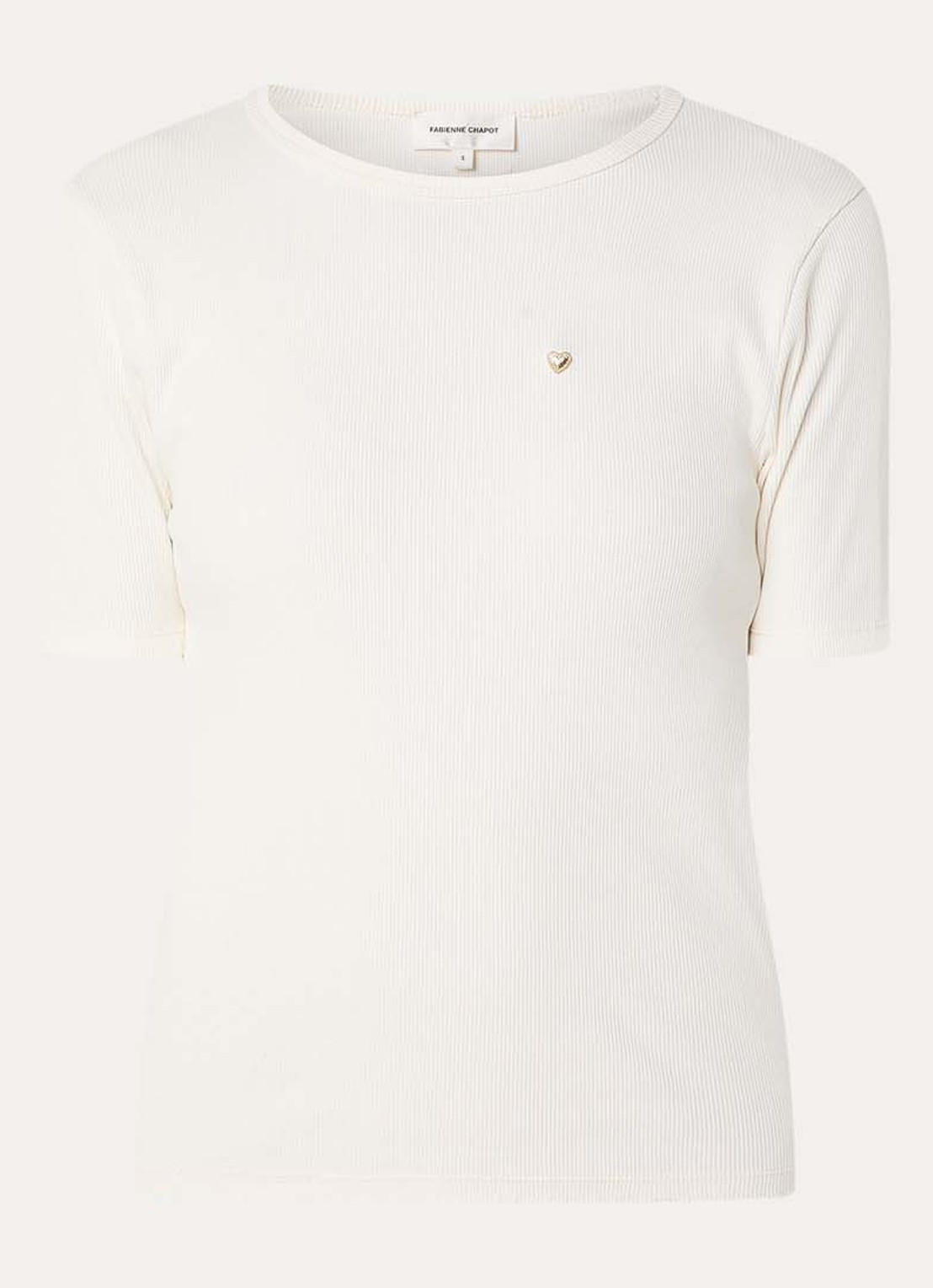 Fabienne Chapot Tanja T-shirt met ribstructuur - voorkant 3 gebroken wit