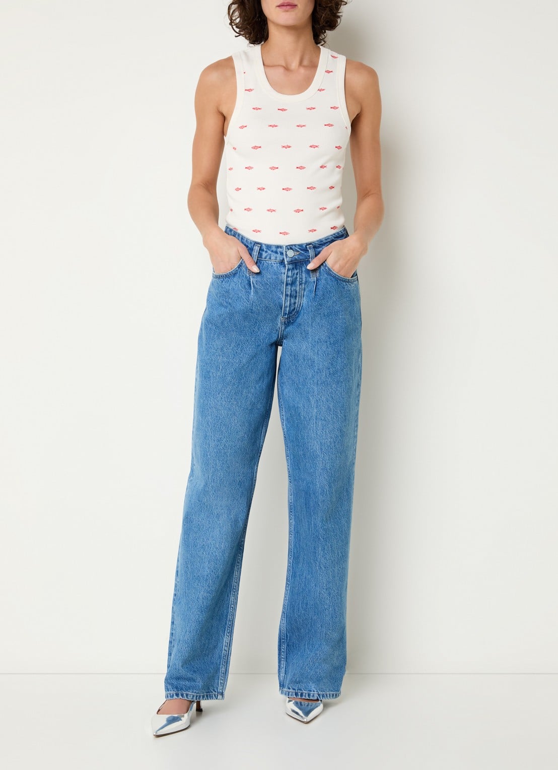 Fabienne Chapot Tanja tanktop met ribstructuur en borduring - voorkant 4 gebroken wit