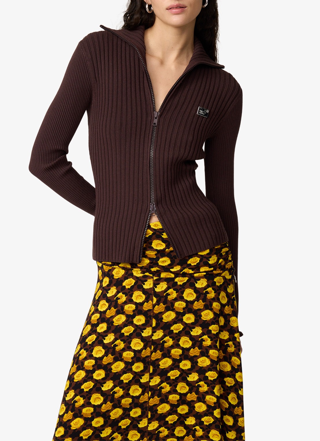 Fabienne Chapot Tess ribgebreid vest - detail 4 donkerbruin