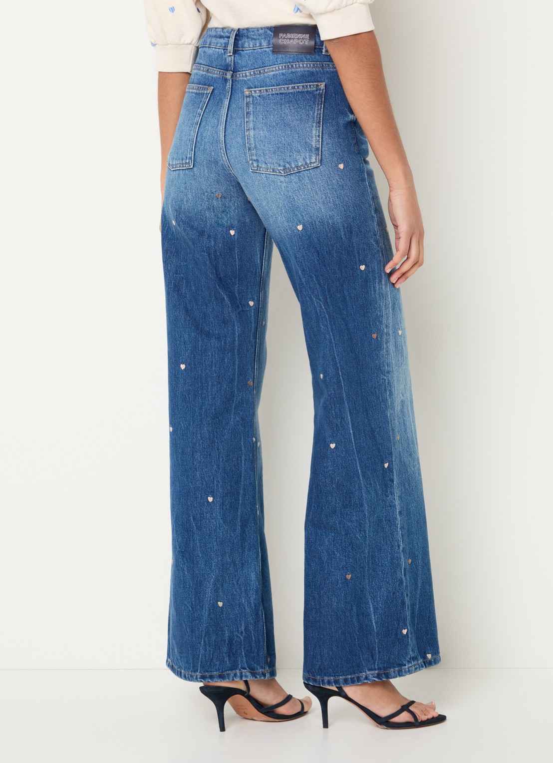 Fabienne Chapot Thea high waist wide fit jeans met borduring - achterkant 3 indigo