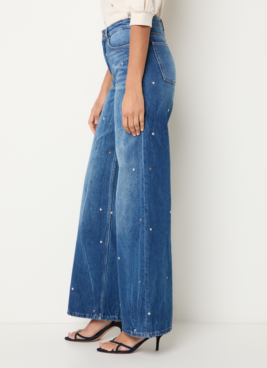 Fabienne Chapot Thea high waist wide fit jeans met borduring - detail 2 indigo
