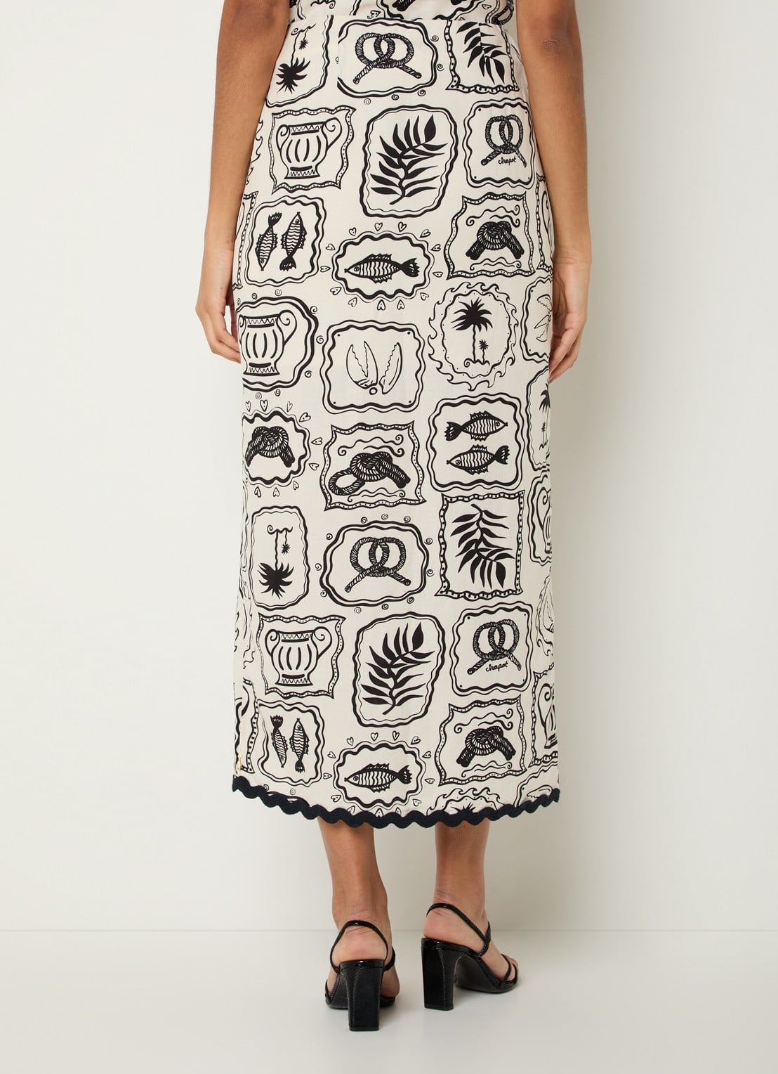 Fabienne Chapot Tila midi rok met print - achterkant 3 zwart