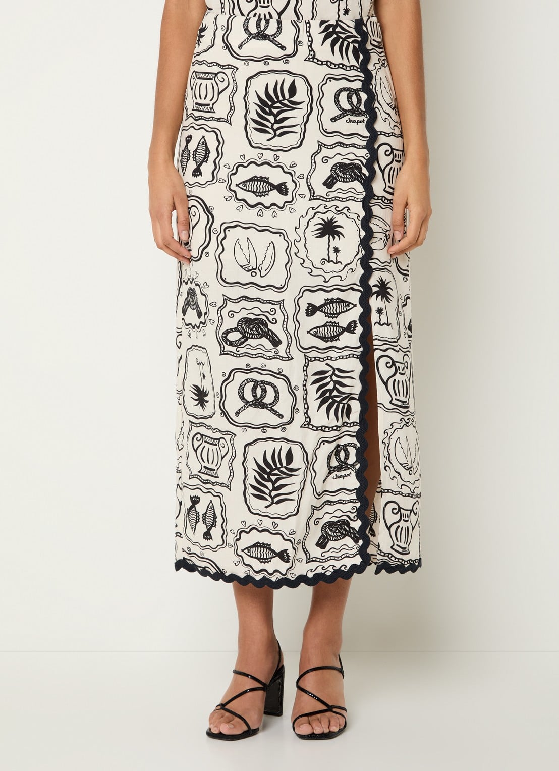 Fabienne Chapot Tila midi rok met print - detail 4 zwart