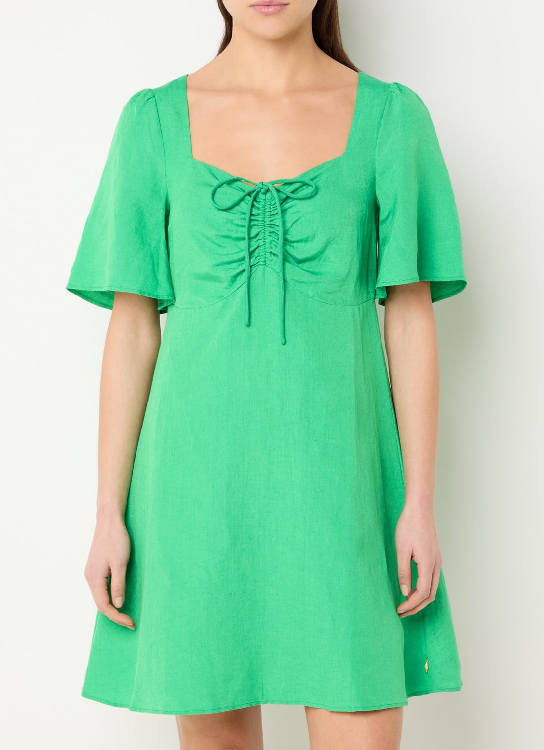 Fabienne Chapot Tilda mini jurk in linnenblend met gestrikt detail - detail 2 groen