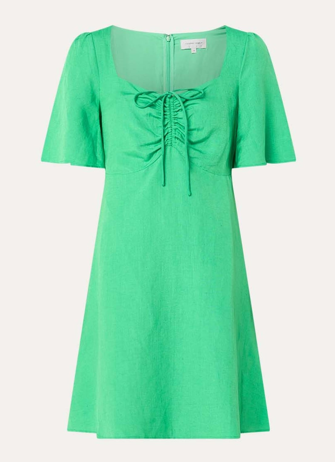 Fabienne Chapot Tilda mini jurk in linnenblend met gestrikt detail - voorkant 3 groen