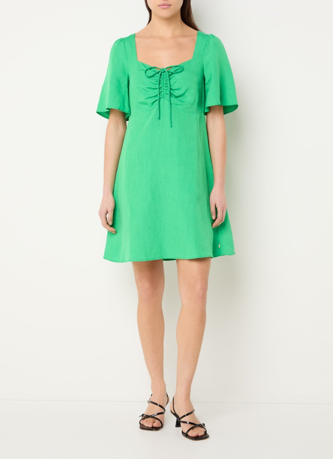 Fabienne Chapot Tilda mini jurk in linnenblend met gestrikt detail - voorkant 4 groen