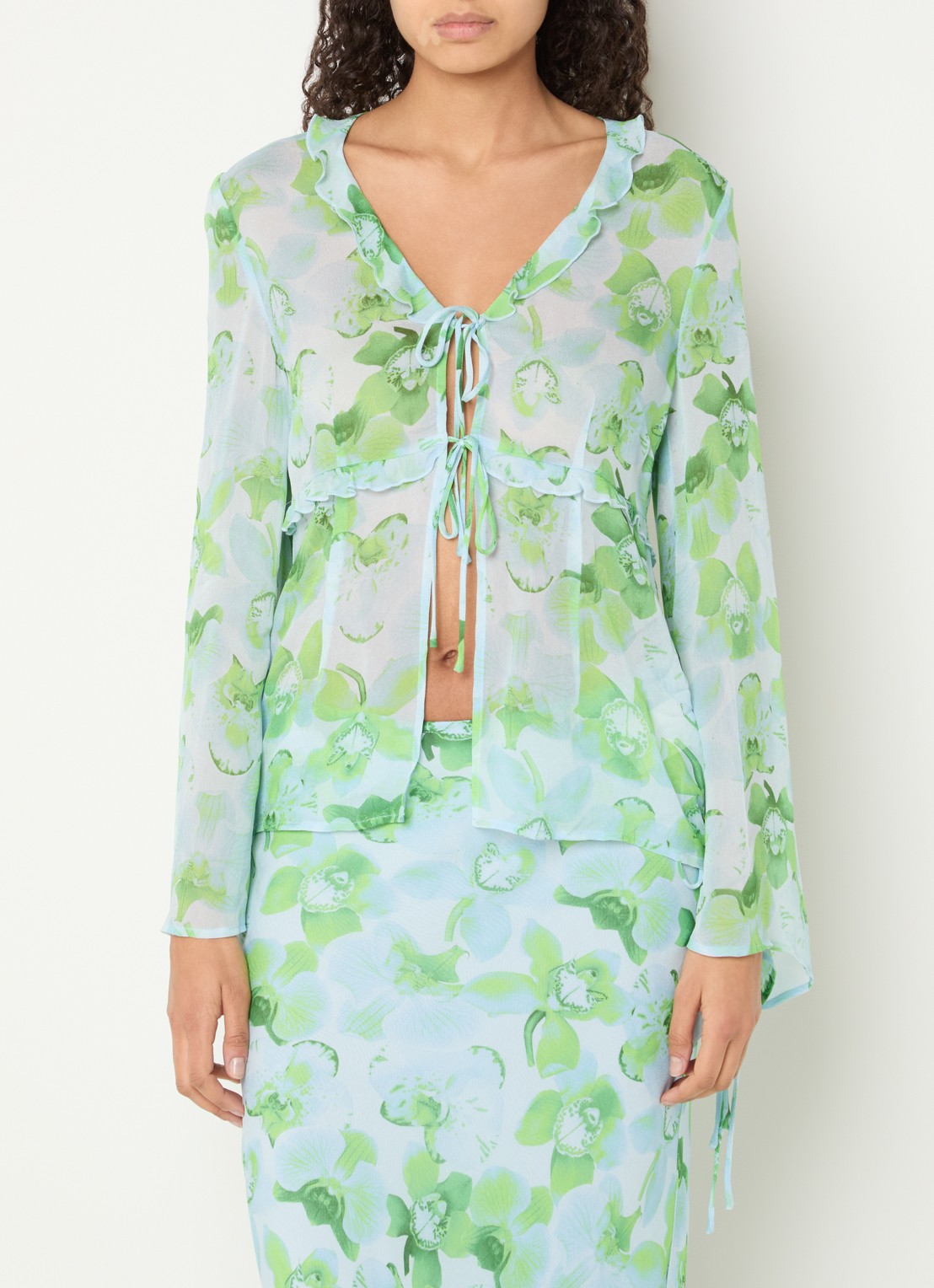 Fabienne Chapot Tinie semi-transparante blouse met print - detail 2 groen