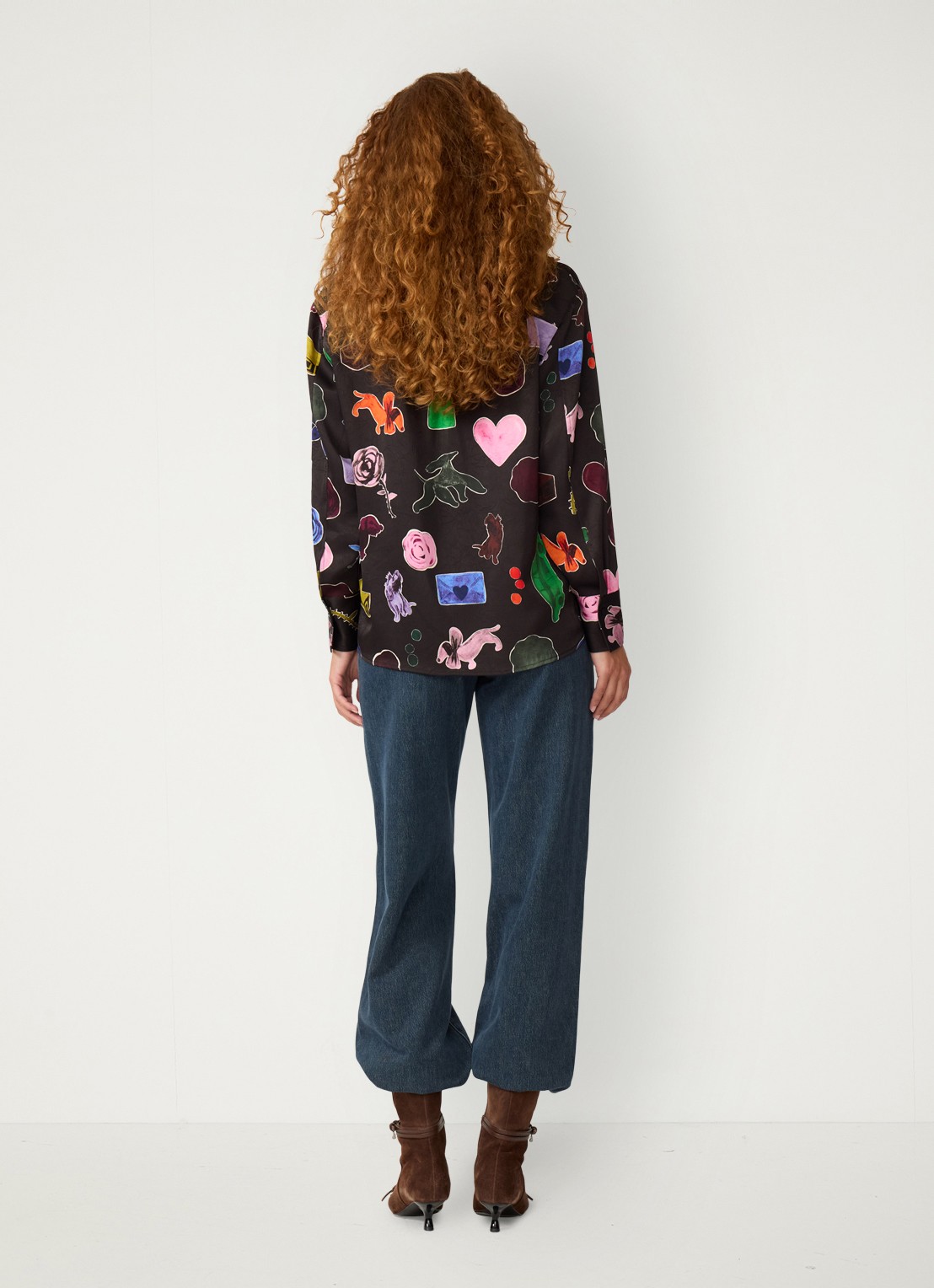 Fabienne Chapot Tony blouse van satijn met print - achterkant 3 zwart