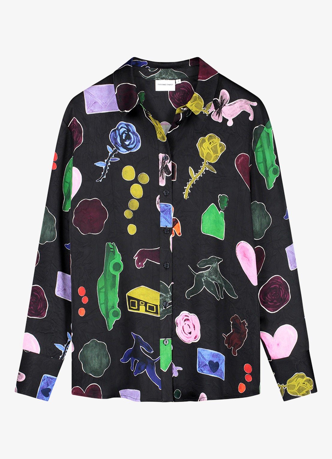 Fabienne Chapot Tony blouse van satijn met print - voorkant zwart