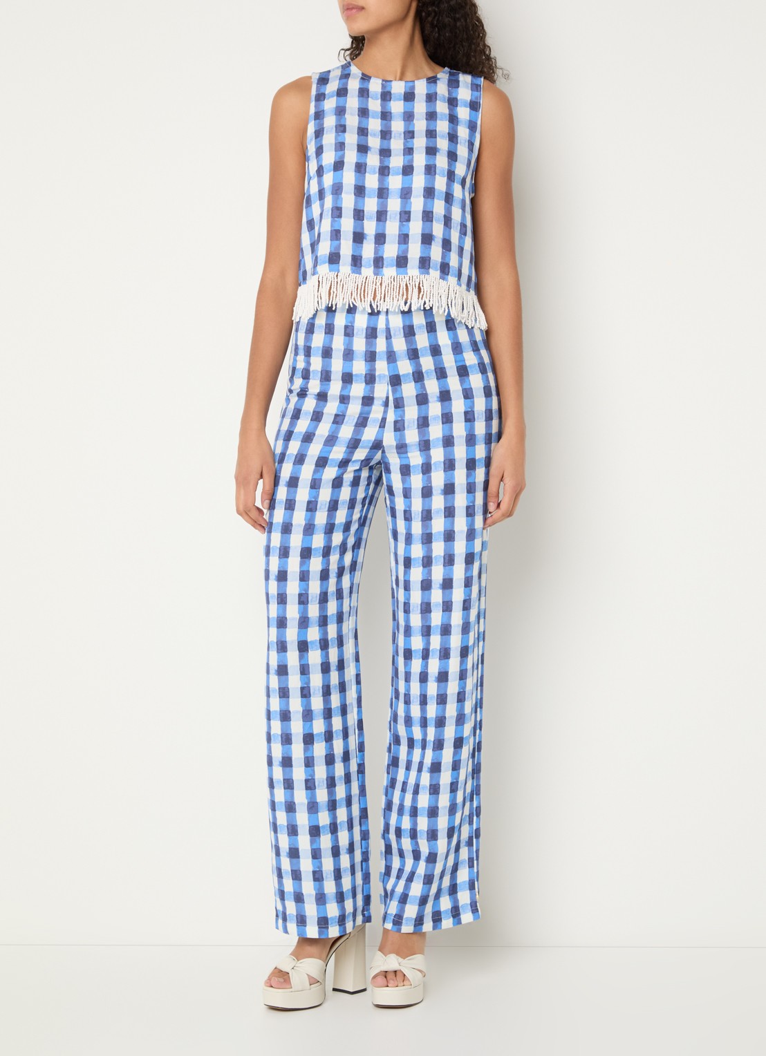 Fabienne Chapot Tropez high waist loose fit broek in linnenblend - voorkant 4 blauw