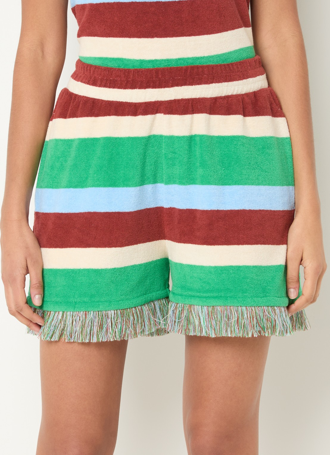 Fabienne Chapot Tyra high waist loose fit korte broek met streepprint - detail 4 bordeauxrood