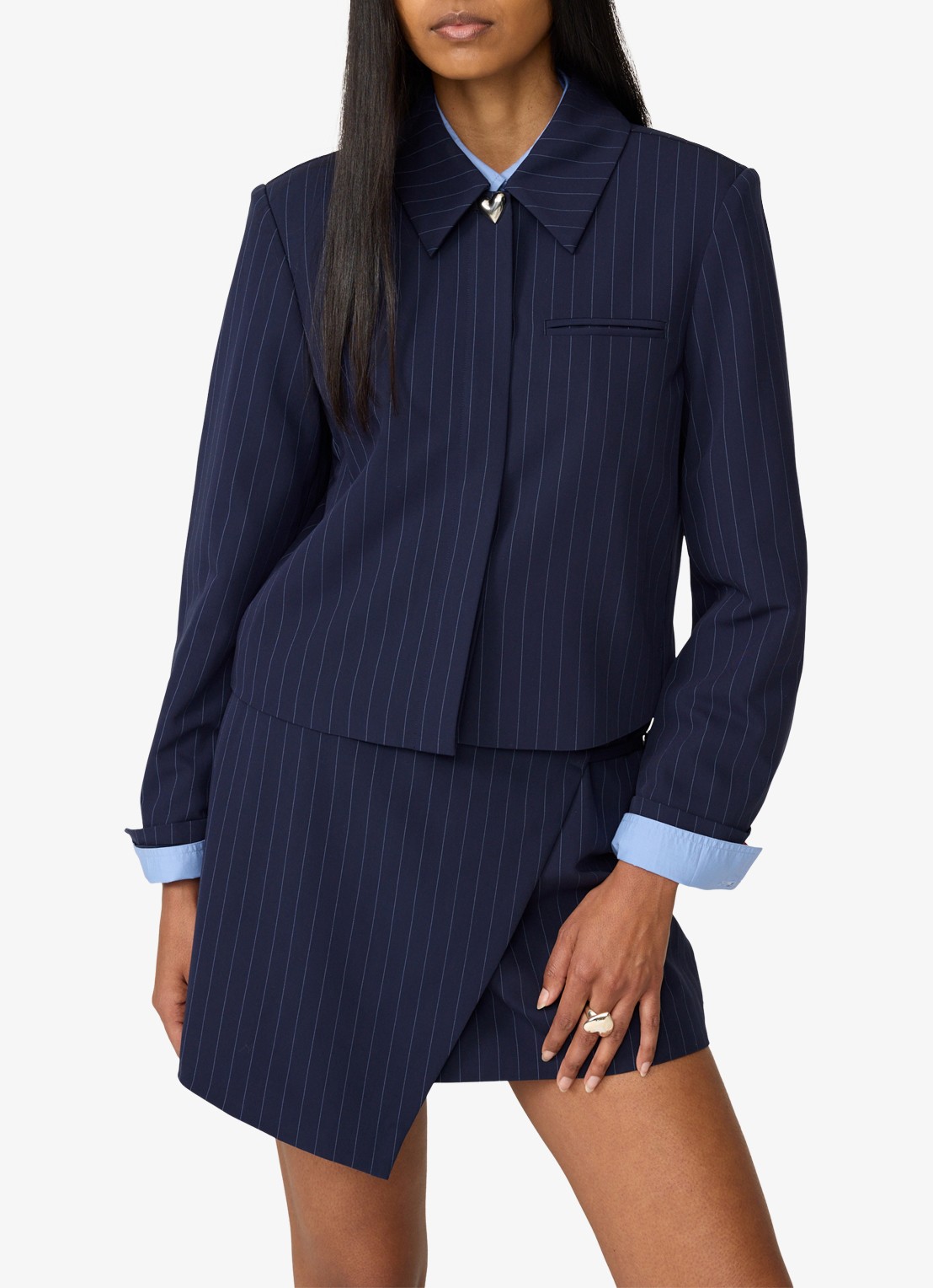 Fabienne Chapot Vito blazer met krijtstreep - detail 5 donkerblauw
