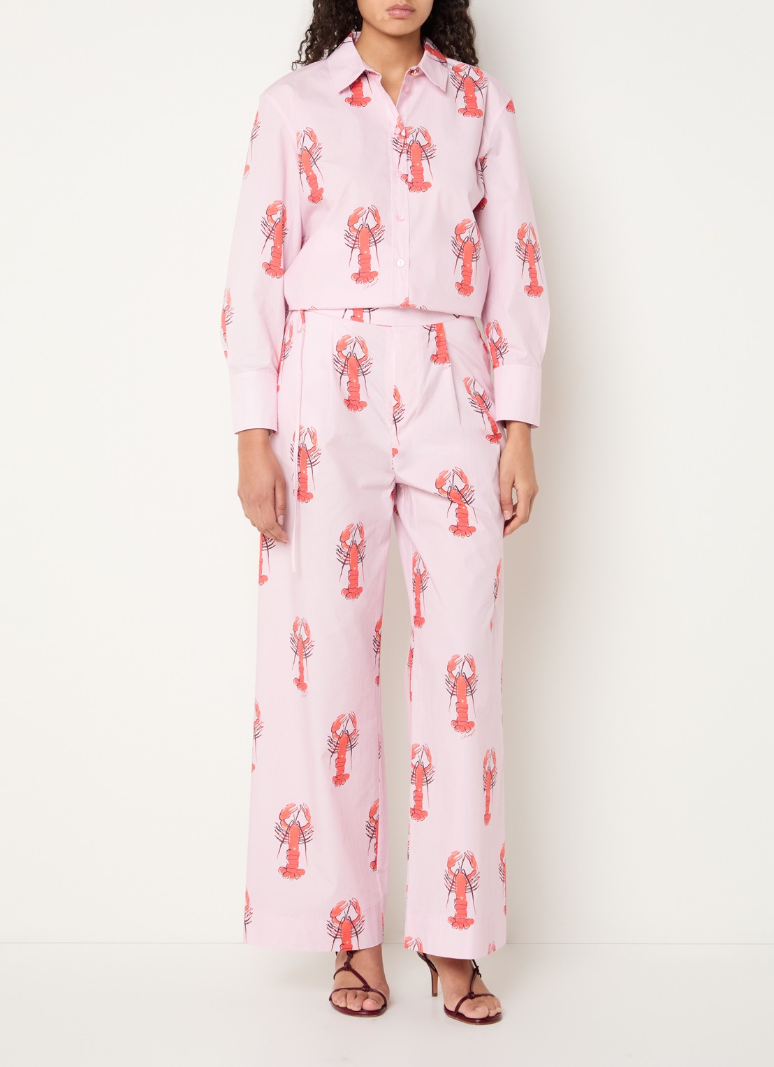 Fabienne Chapot Vivien high waist wide fit pantalon met print - voorkant 3 roze