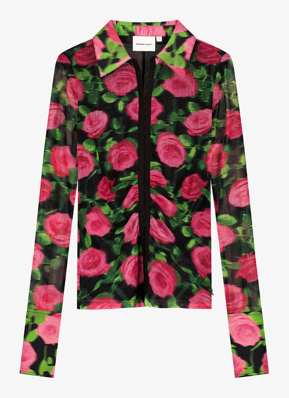 Fabienne Chapot Yanna blouse van mesh met bloemenprint - voorkant 4 fuchsia