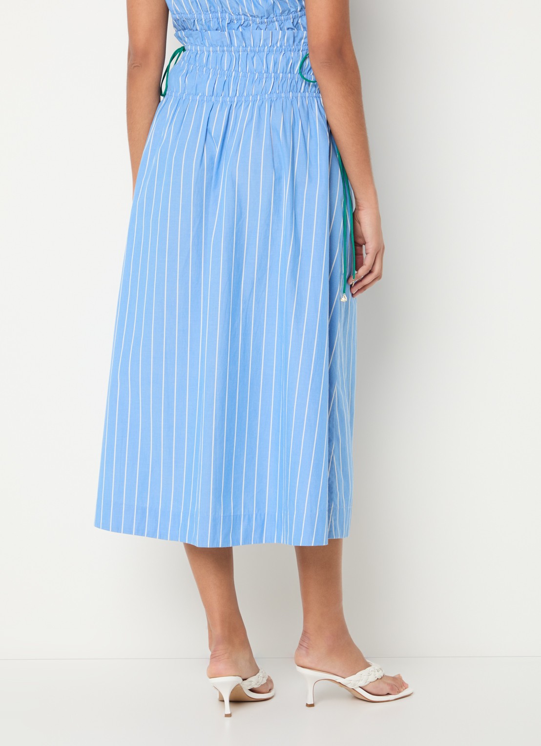 Fabienne Chapot Yoko midi rok met streepprint en strikdetail - achterkant 3 lichtblauw
