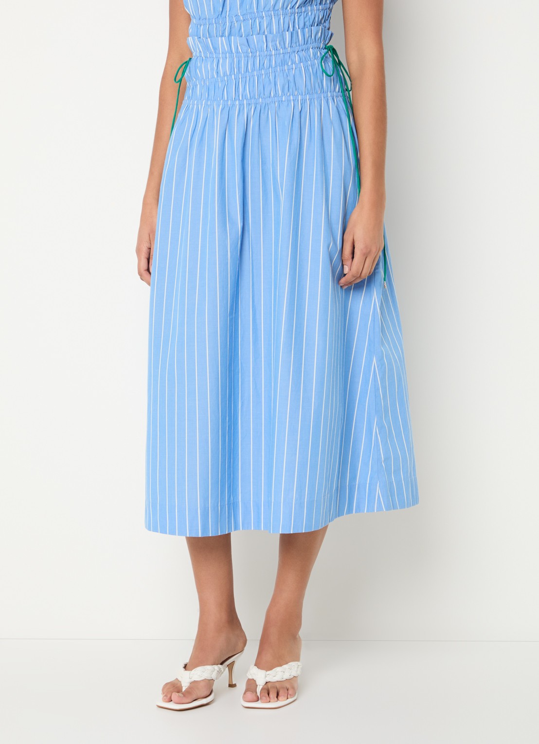 Fabienne Chapot Yoko midi rok met streepprint en strikdetail - detail 4 lichtblauw