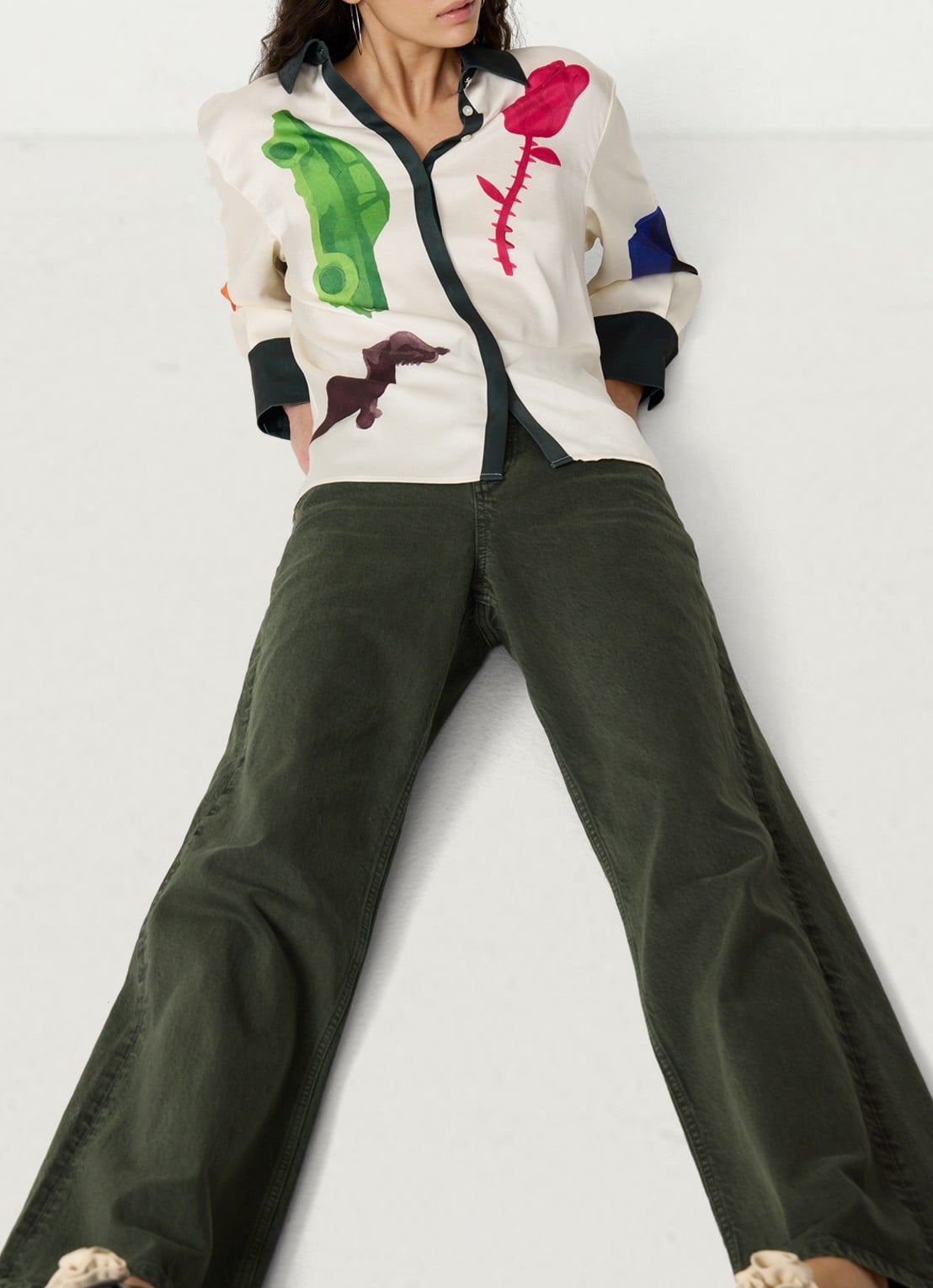 Fabienne Chapot Zoe high waist boyfriend jeans met strikceintuur - detail 2 donkergroen