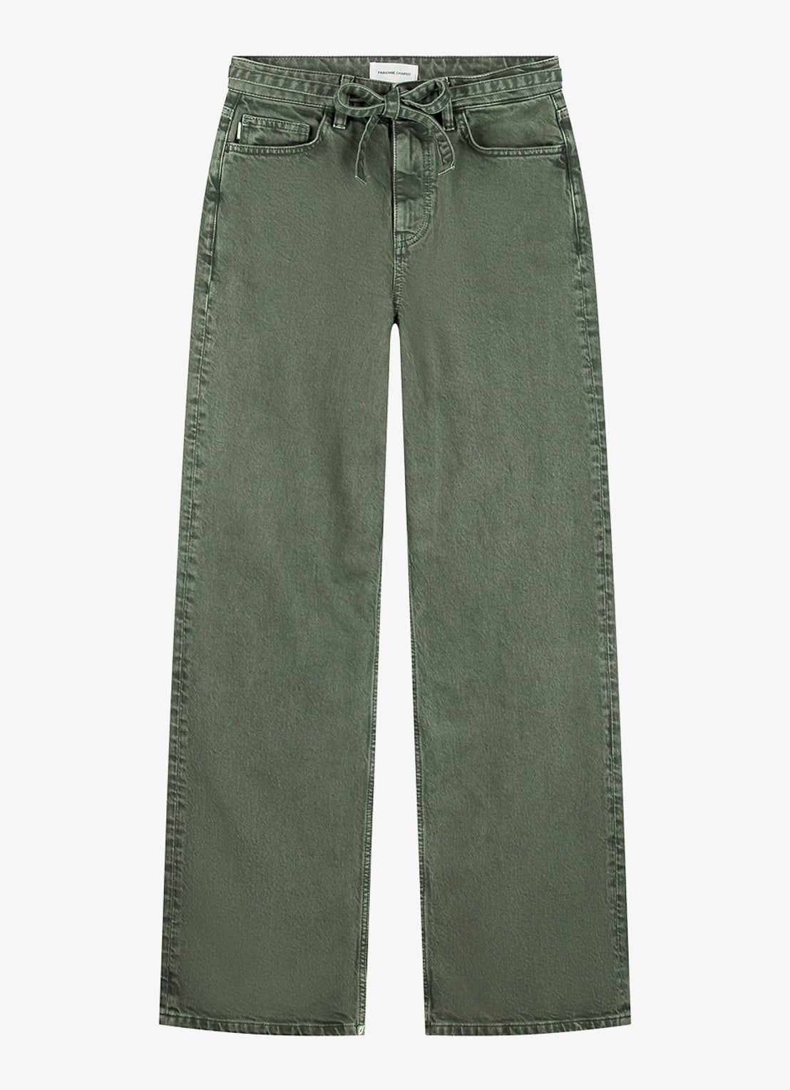 Fabienne Chapot Zoe high waist boyfriend jeans met strikceintuur - voorkant 5 donkergroen