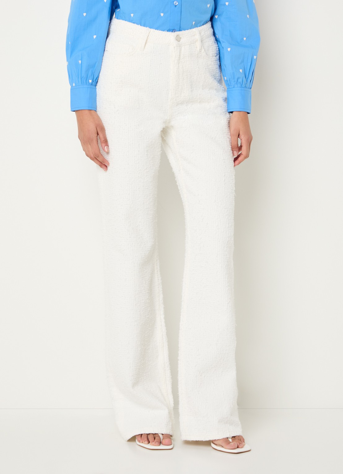 Fabienne Chapot Zoe high waist loose fit pantalon met  structuur - detail 4 creme