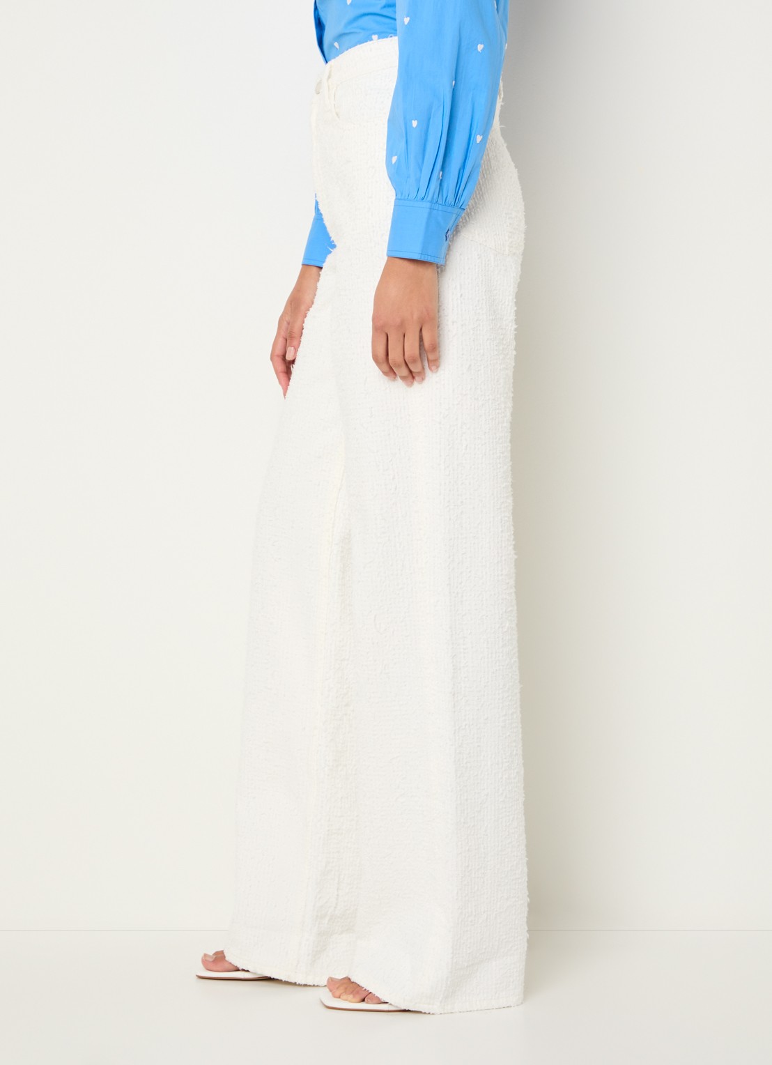 Fabienne Chapot Zoe high waist loose fit pantalon met  structuur - detail 5 creme