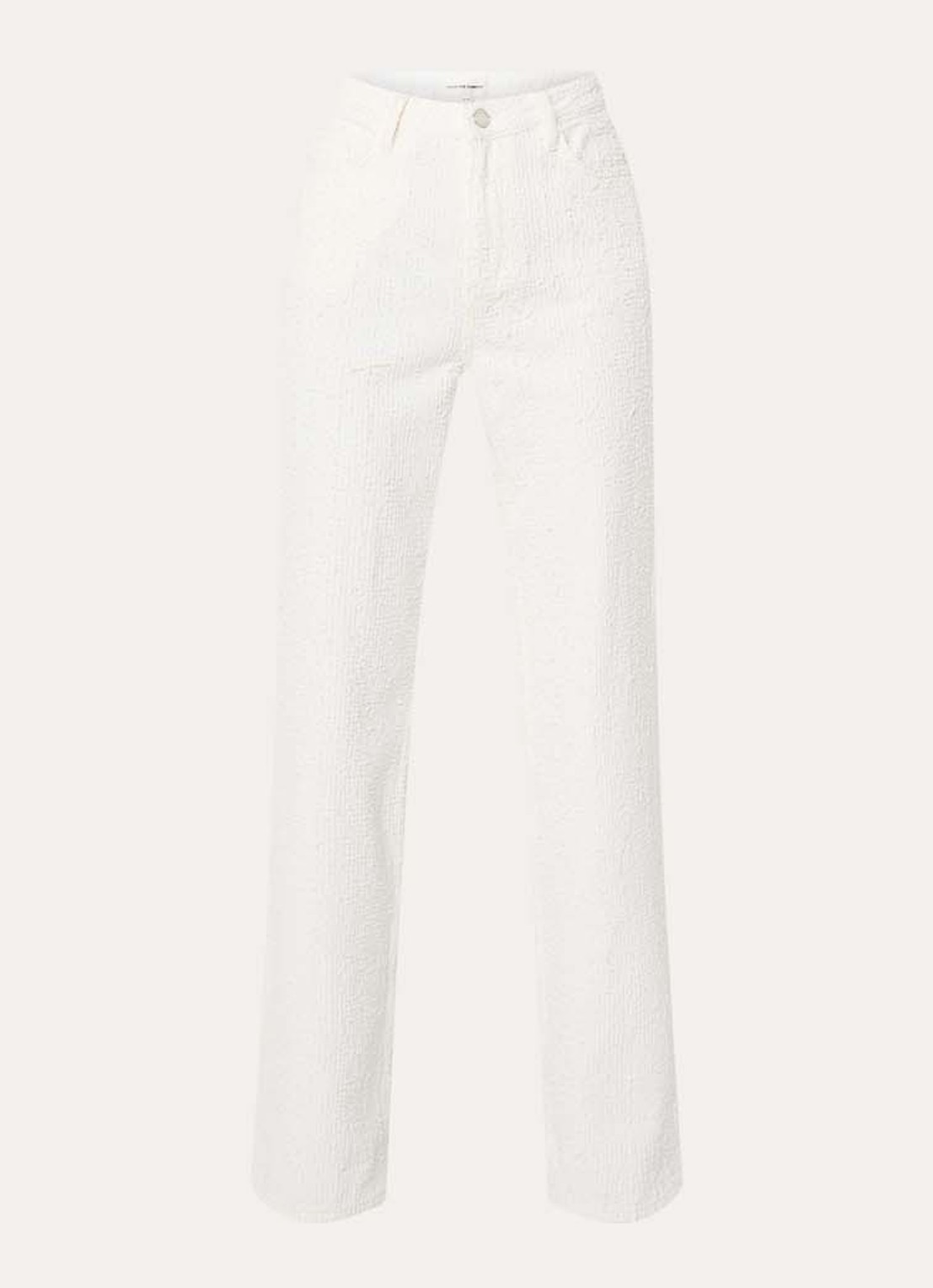 Fabienne Chapot Zoe high waist loose fit pantalon met  structuur - voorkant 2 creme