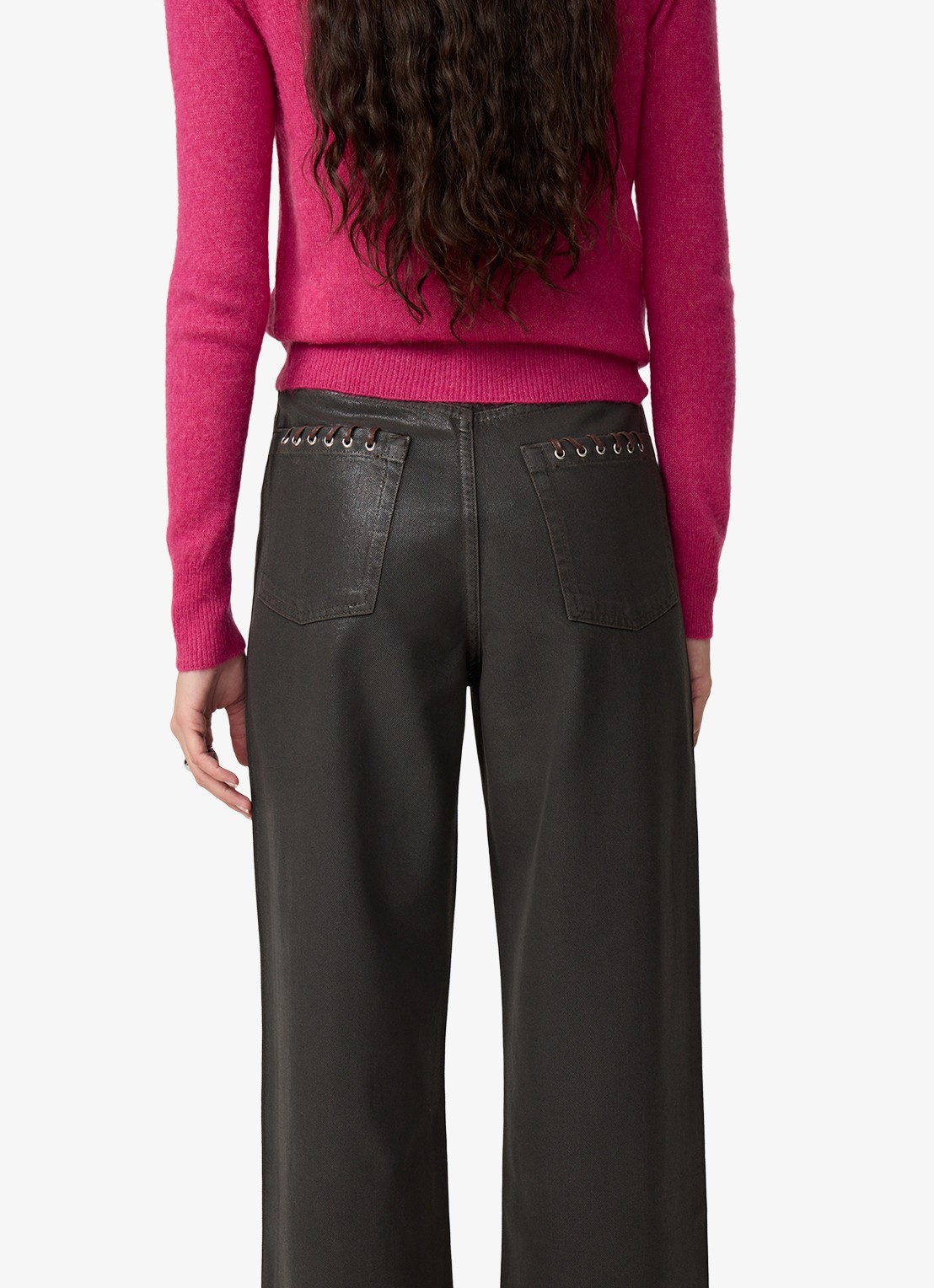 Fabienne Chapot Zoe high waist wide fit boyfriend jeans van katoen - detail 4 donkerbruin