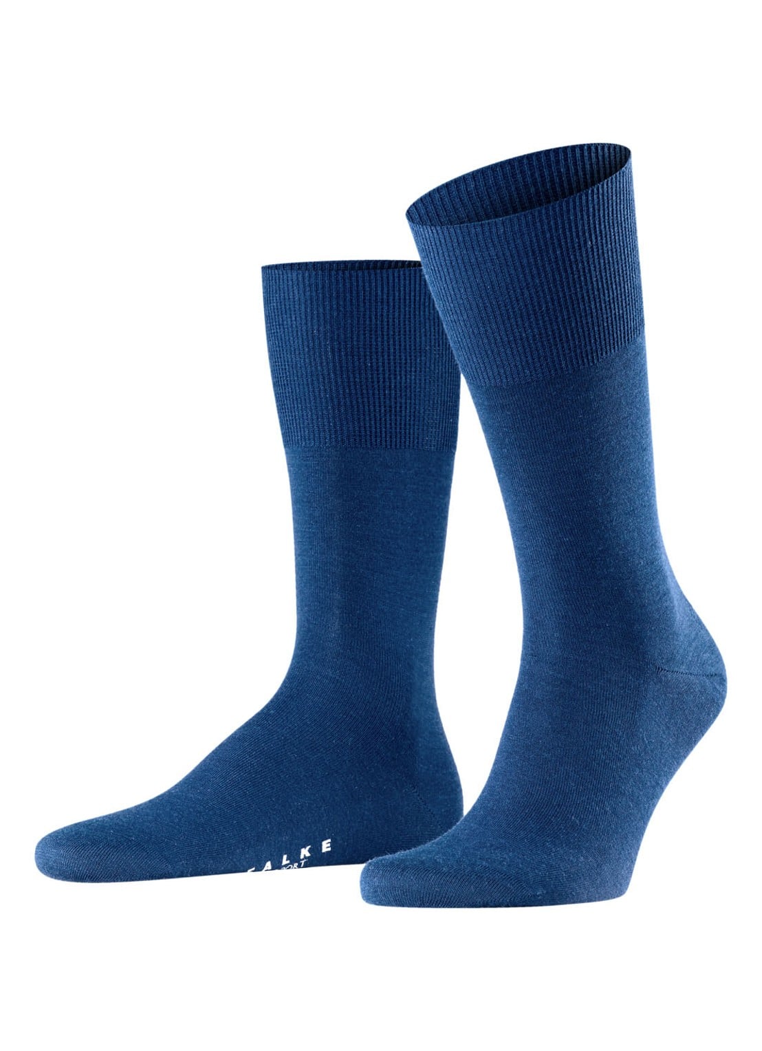 Falke Airport sokken in scheerwolblend - voorkant middenblauw