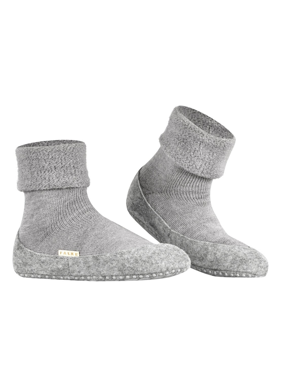 Falke Cosyshoe huissokken in wolblend met anti-slip - voorkant 2 lichtgrijs