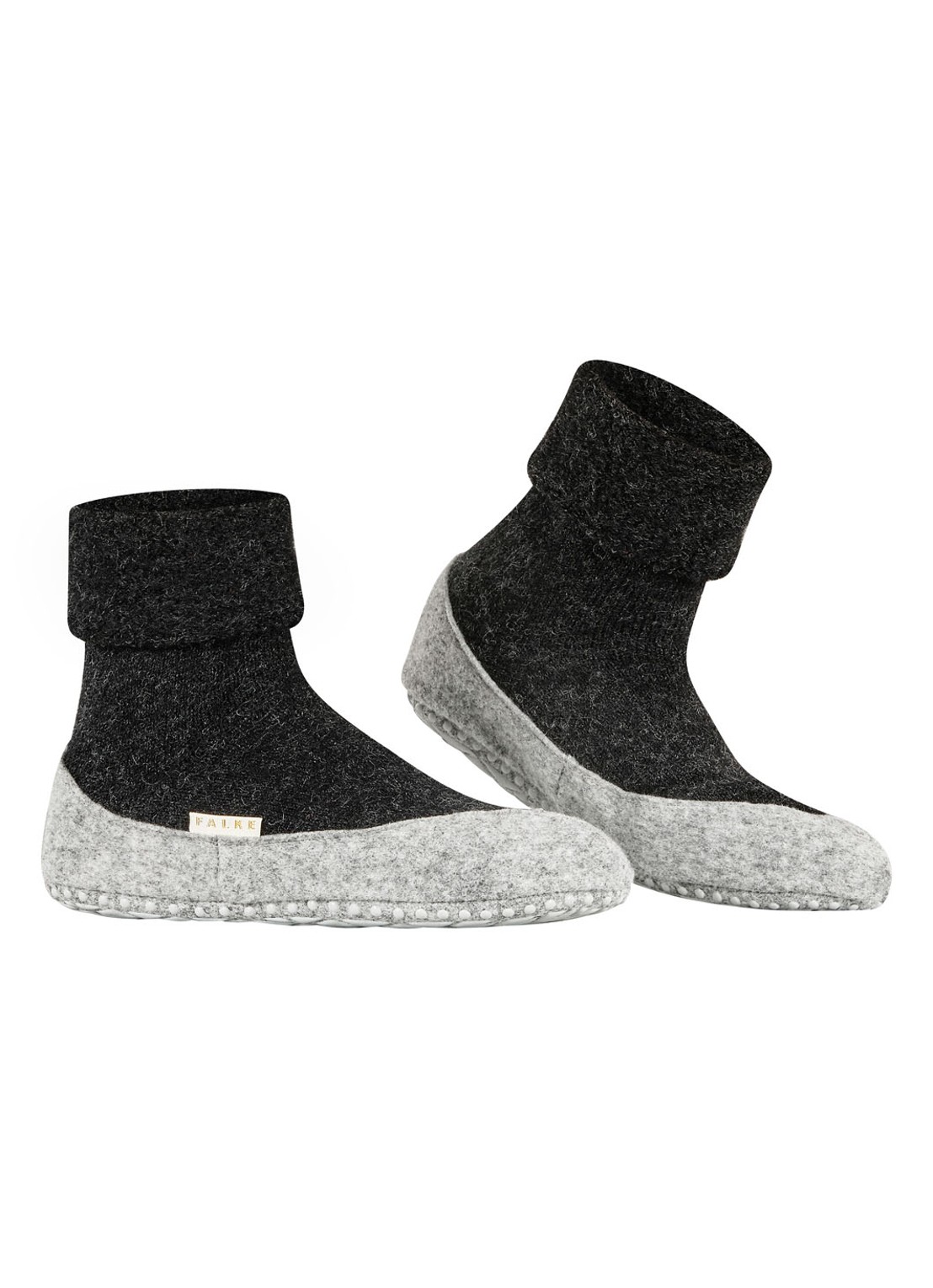 Falke Cosyshoe huissokken in wolblend met anti-slip - voorkant 2 antraciet