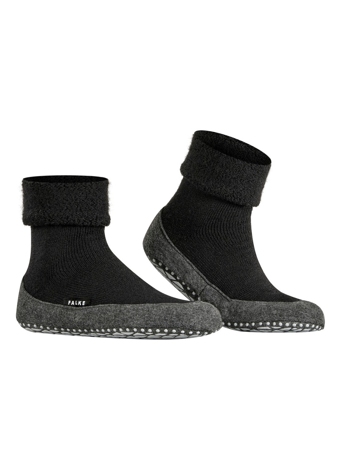 Falke Cosyshoe pantoffel in wolblend met anti-slip - voorkant 2 zwart