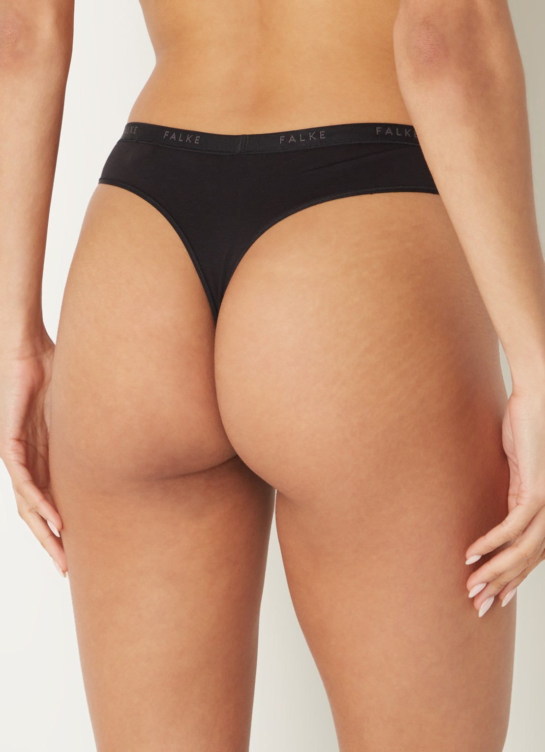 Falke Daily Comfort string met logoband in 2-pack - achterkant zwart