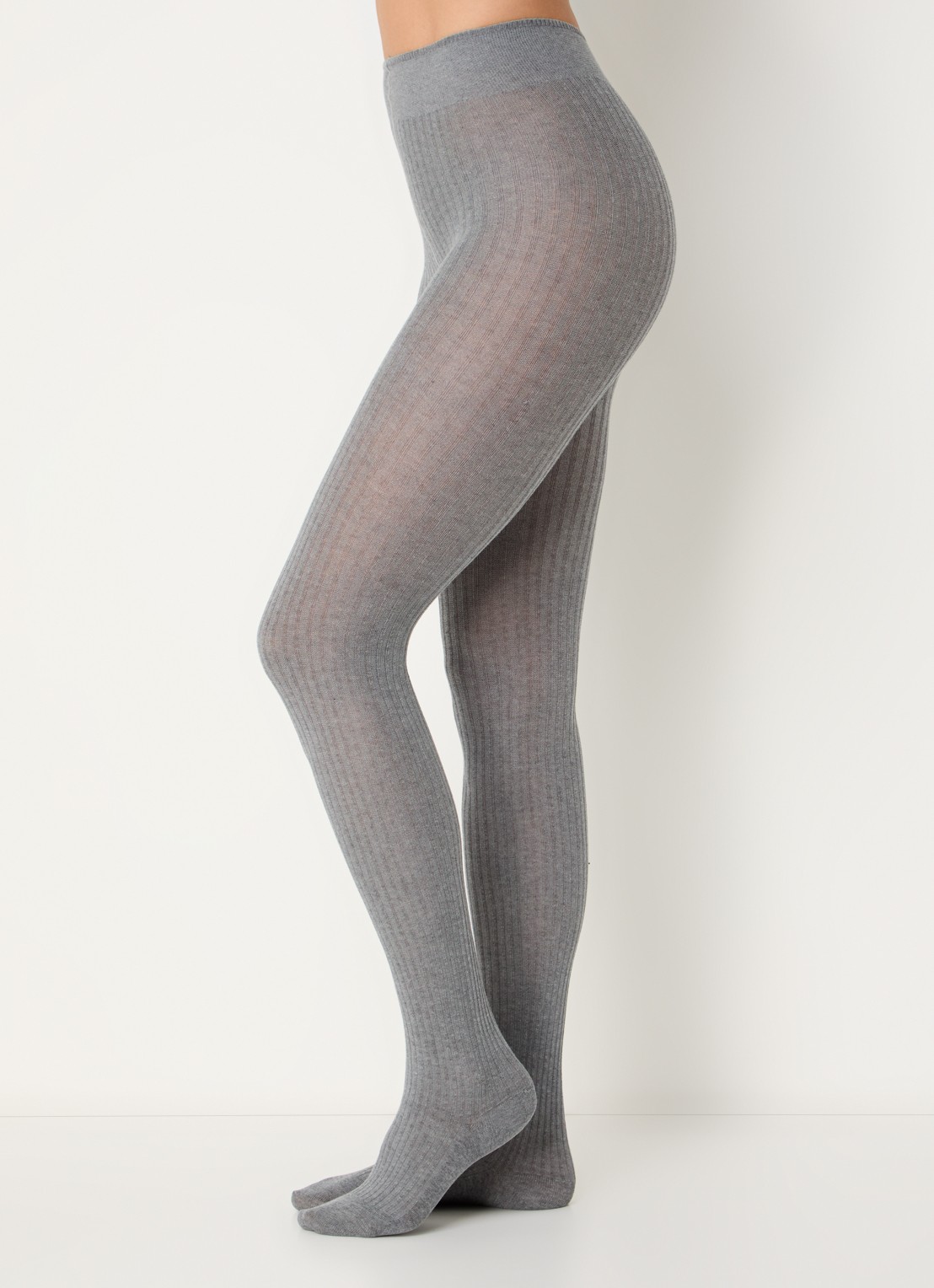 Falke Family ribgebreide maillot van katoen - voorkant 4 lichtgrijs