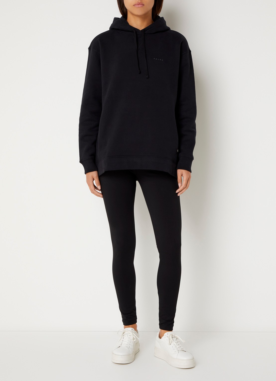 Falke Hoodie met logoprint - voorkant 2 zwart