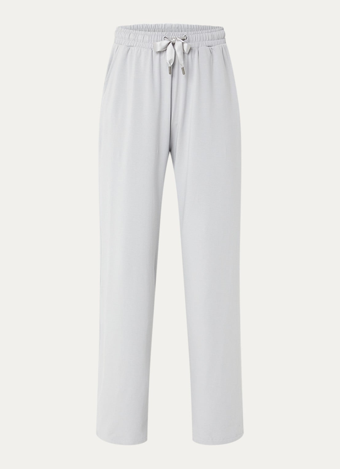 Falke Leisure high waist wide fit broek met steekzakken - voorkant 2 lichtgrijs