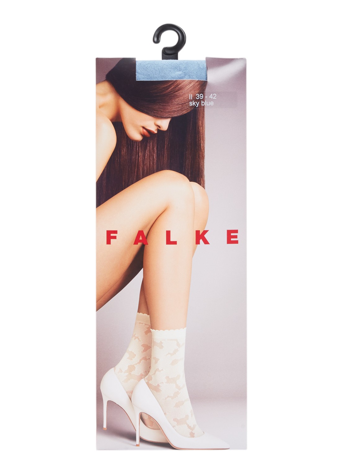 Falke Pantysokken in 20 denier met bloemenprint - voorkant staalblauw