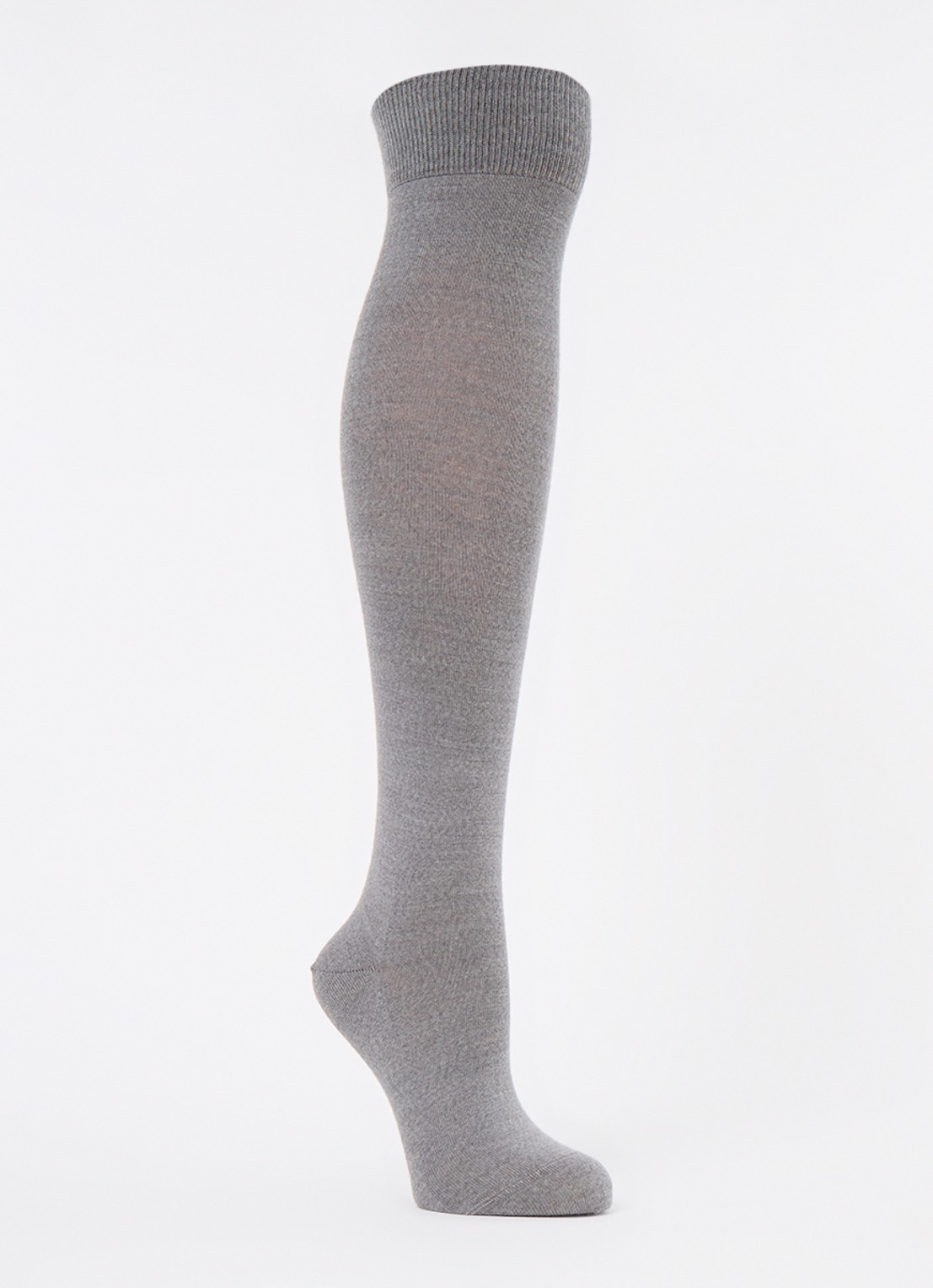 Falke Softmerino kniekousen in scheerwolblend - voorkant lichtgrijs