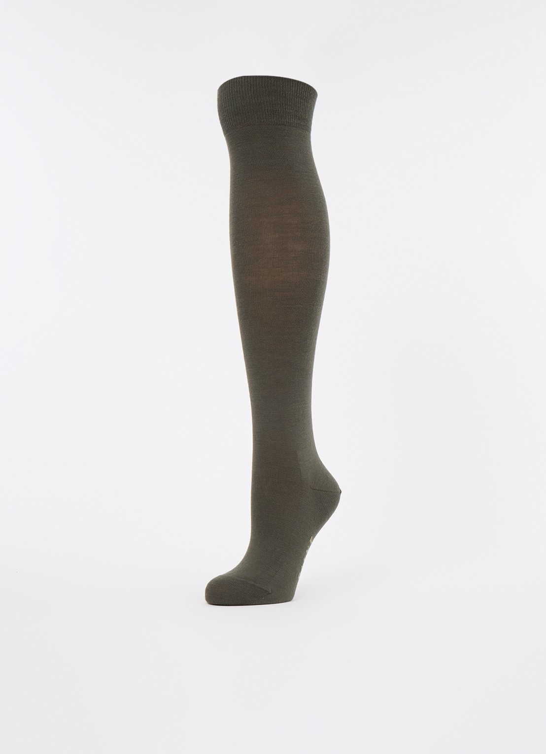 Falke Softmerino kniekousen in scheerwolblend - detail 3 bronsgroen