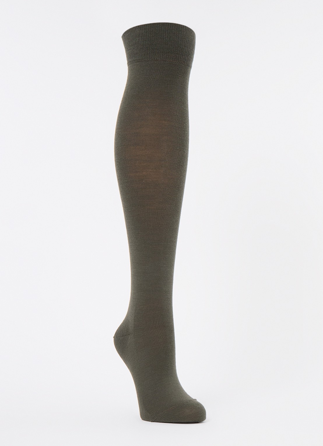 Falke Softmerino kniekousen in scheerwolblend - voorkant bronsgroen