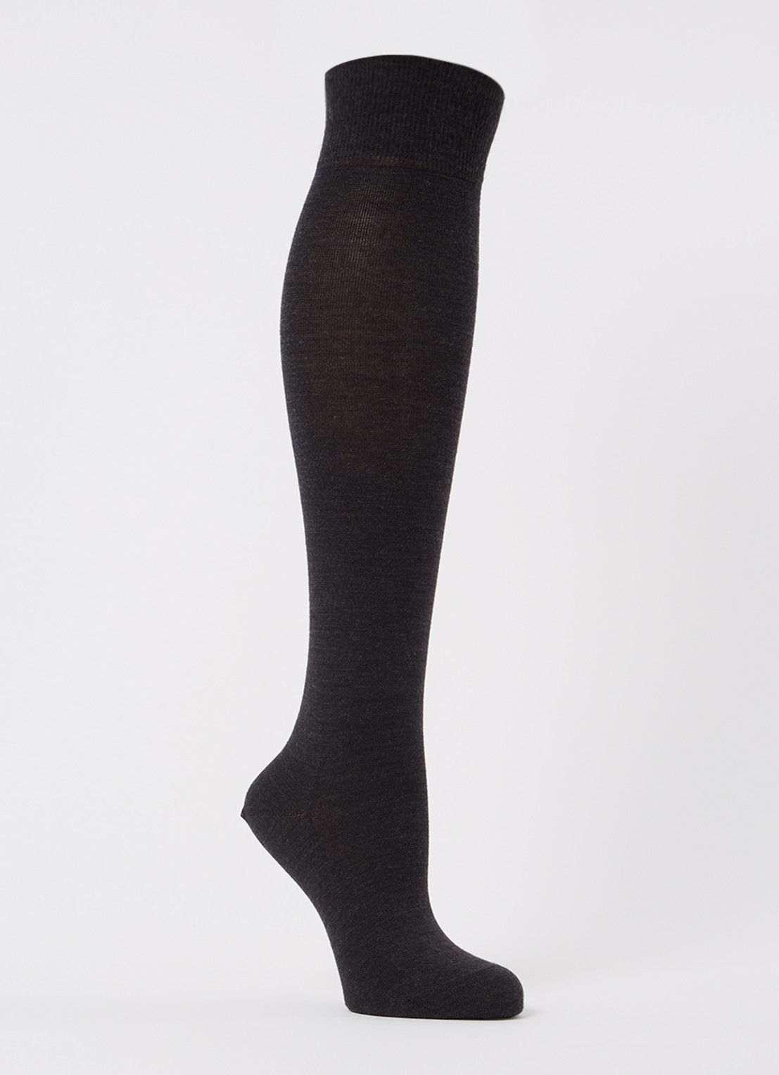 Falke Softmerino kniekousen in wolblend - voorkant antraciet